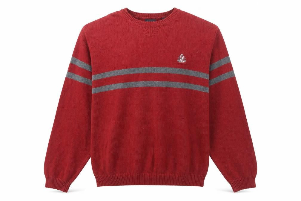 IZOD Men's Red Cotton Crew Neck Striped Pullover Jumper L