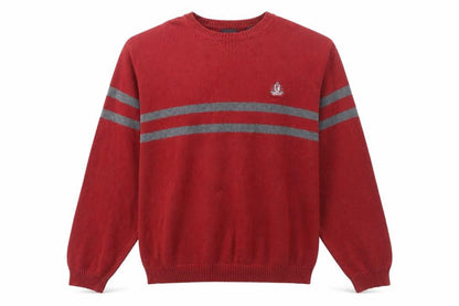 IZOD Men's Red Cotton Crew Neck Striped Pullover Jumper L
