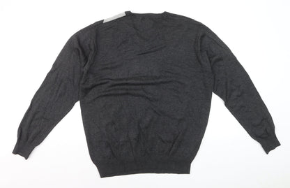 Greg Norman Men's Grey Striped V-Neck Cotton Pullover Jumper M
