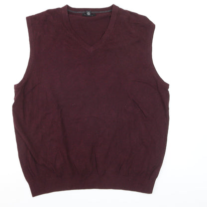 Van Heusen Men's Red Cotton V-Neck Sleeveless Vest L