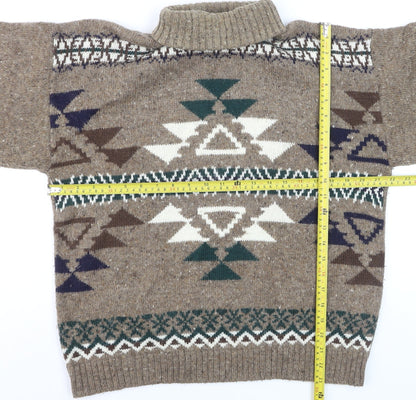 Christopher & Banks Men's Brown Aztec Wool Blend Roll Neck Jumper Size S