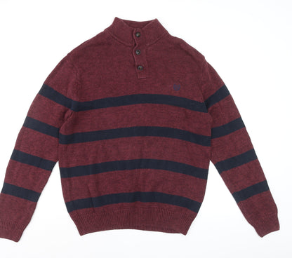 Chaps Men's Red Striped Cotton Henley Jumper Size L