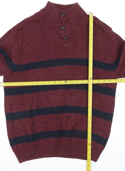 Chaps Men's Red Striped Cotton Henley Jumper Size L