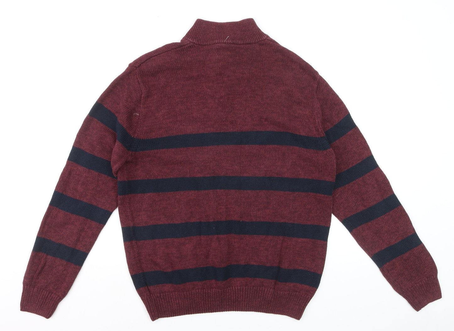 Chaps Men's Red Striped Cotton Henley Jumper Size L