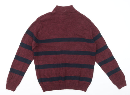 Chaps Men's Red Striped Cotton Henley Jumper Size L