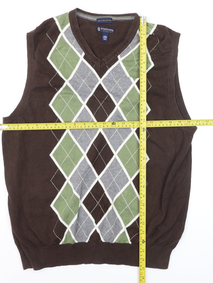 Stafford Men's Brown Argyle Cotton V-Neck Sweater Vest Size L