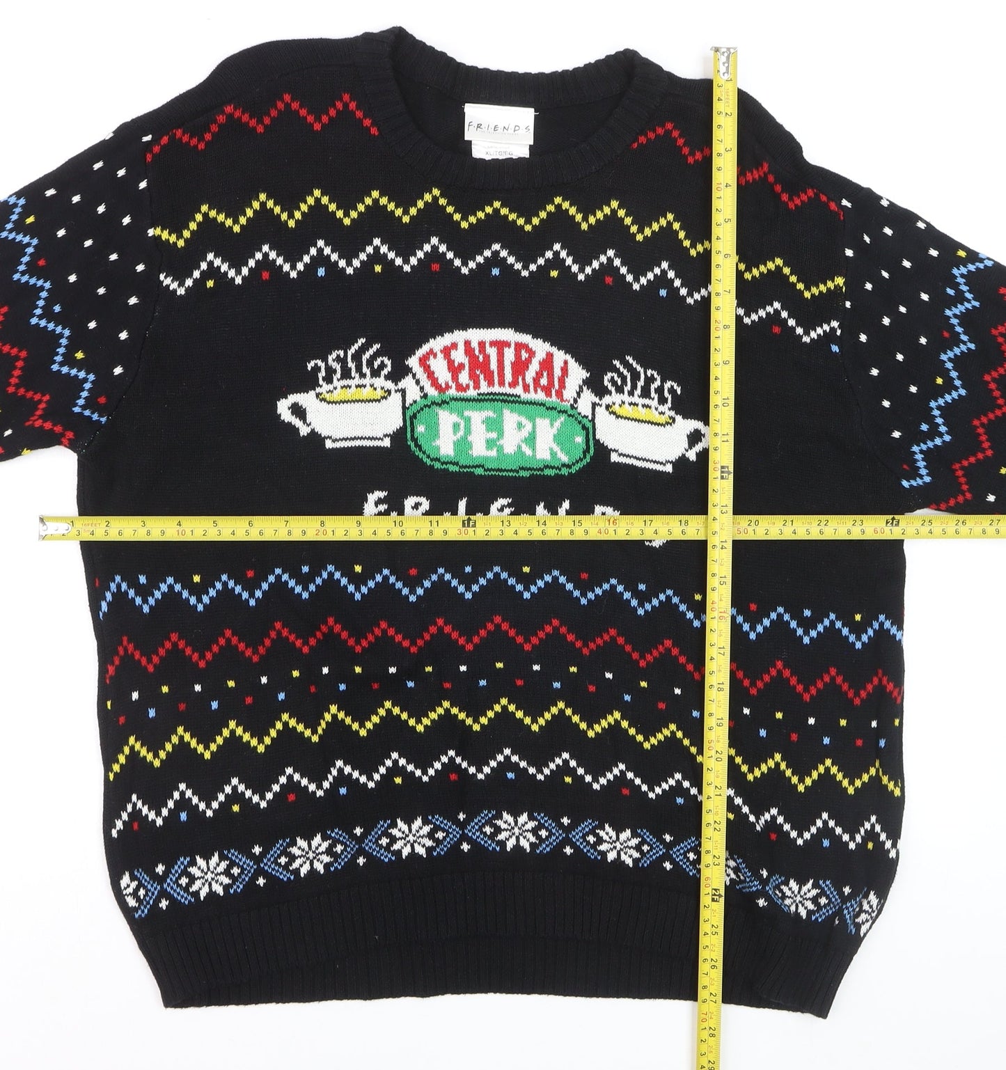 F.R.I.E.N.D.S Men's Black XL Cotton Christmas Jumper Sweater