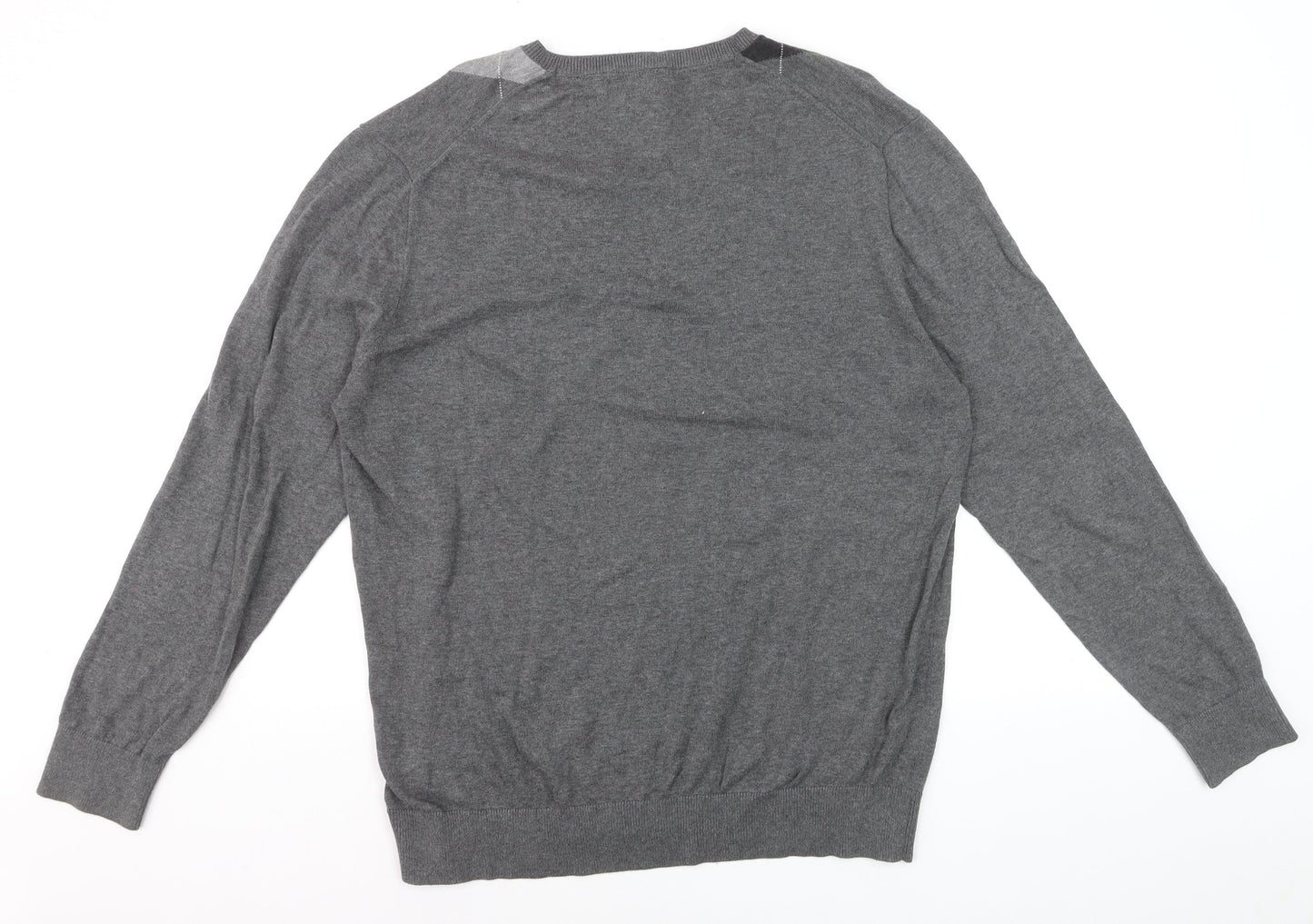 Claiborne Men's Grey Argyle V-Neck Cotton Jumper Size L