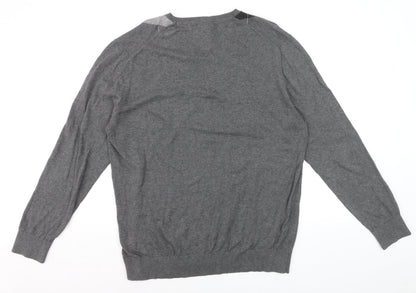 Claiborne Men's Grey Argyle V-Neck Cotton Jumper Size L
