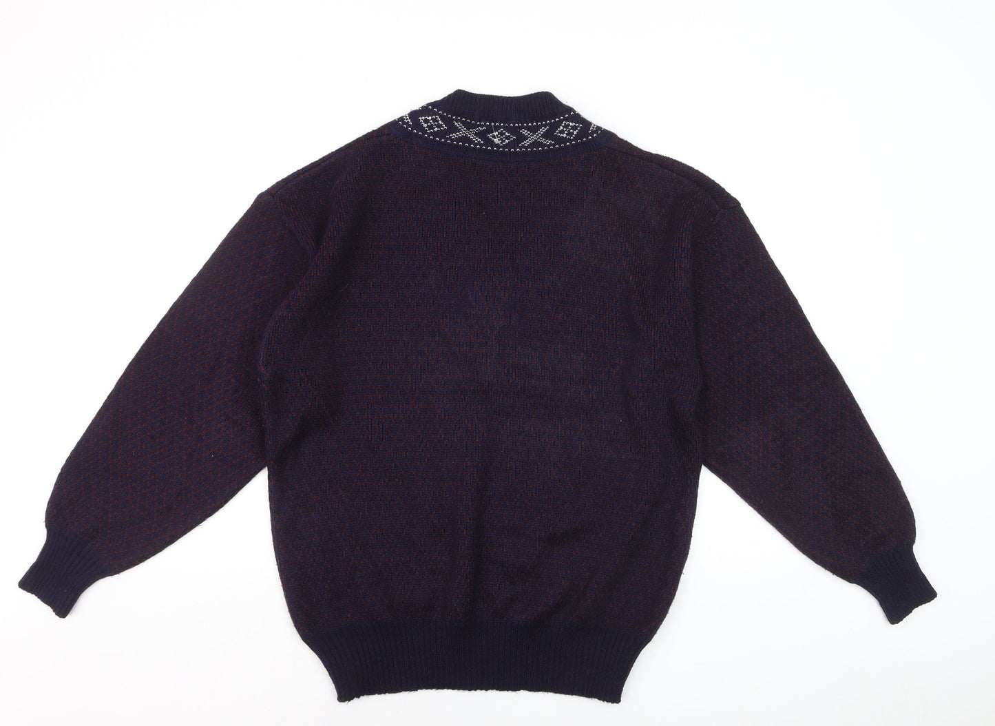 Grass Roots Men's Blue Wool Blend V-Neck Geometric Knit Jumper M