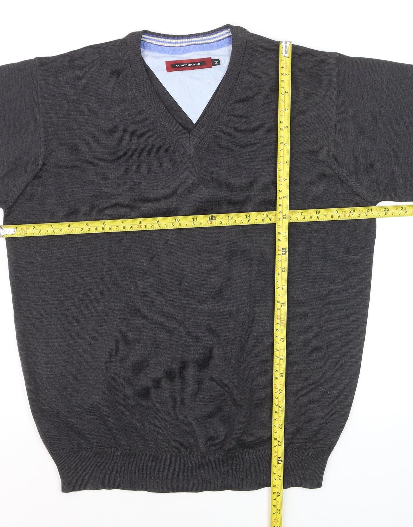 Coney Island Men's Grey Wool Blend V-Neck Jumper Medium
