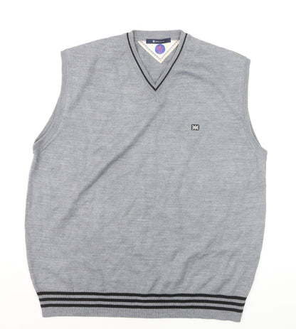 Angelo Milano Men's Grey V-Neck Sleeveless Wool Blend Vest L