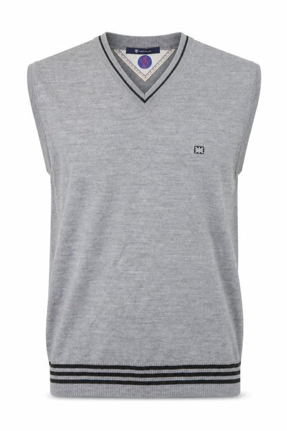 Angelo Milano Men's Grey V-Neck Sleeveless Wool Blend Vest L
