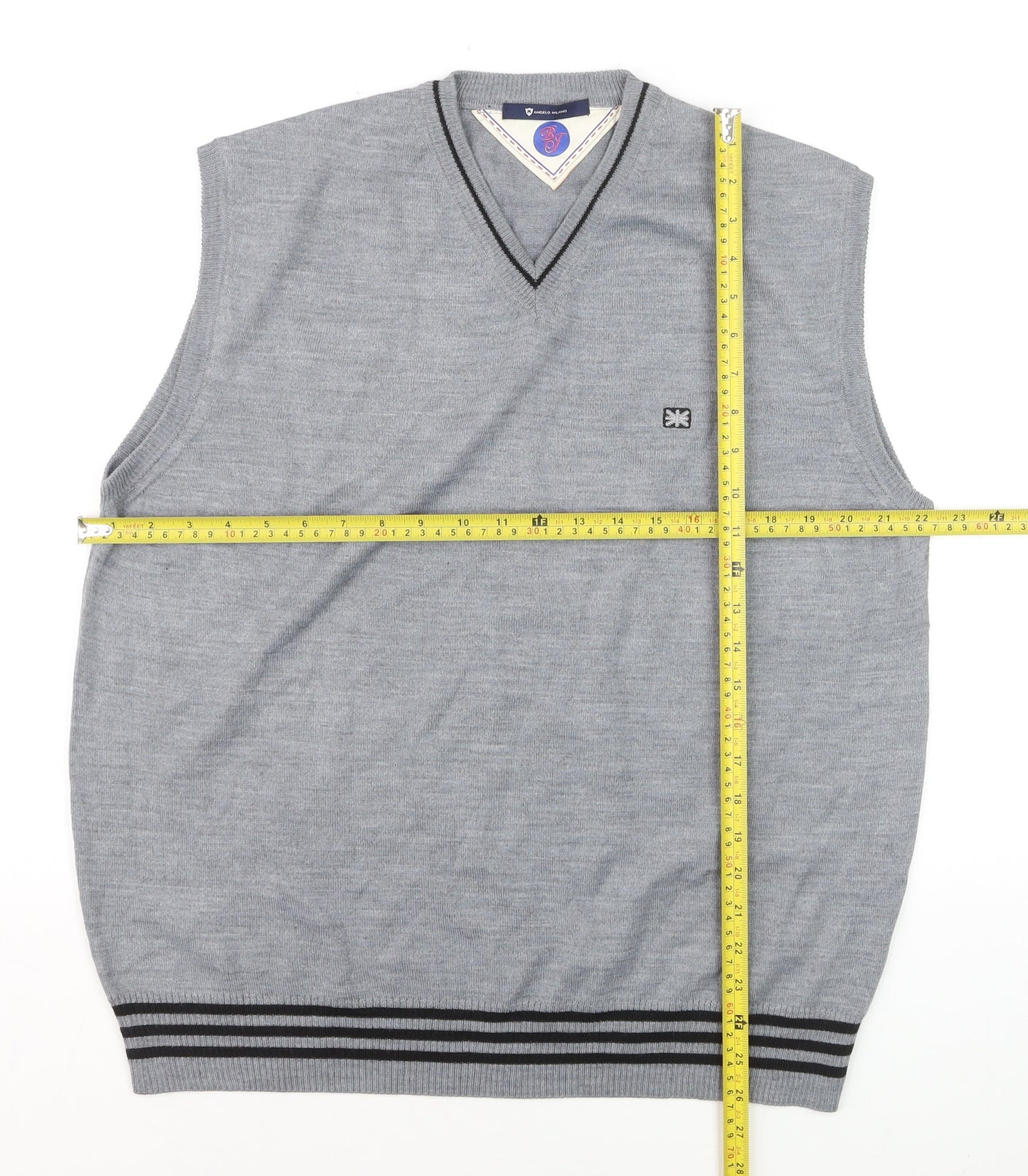 Angelo Milano Men's Grey V-Neck Sleeveless Wool Blend Vest L
