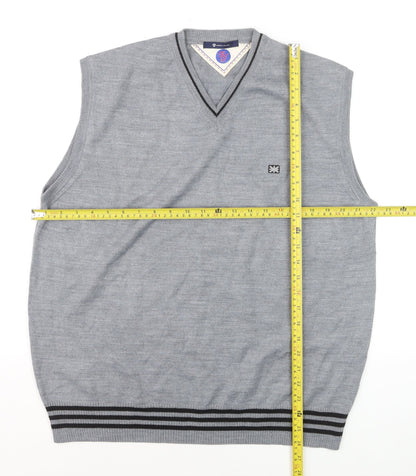 Angelo Milano Men's Grey V-Neck Sleeveless Wool Blend Vest L