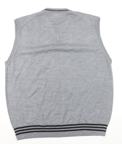 Angelo Milano Men's Grey V-Neck Sleeveless Wool Blend Vest L
