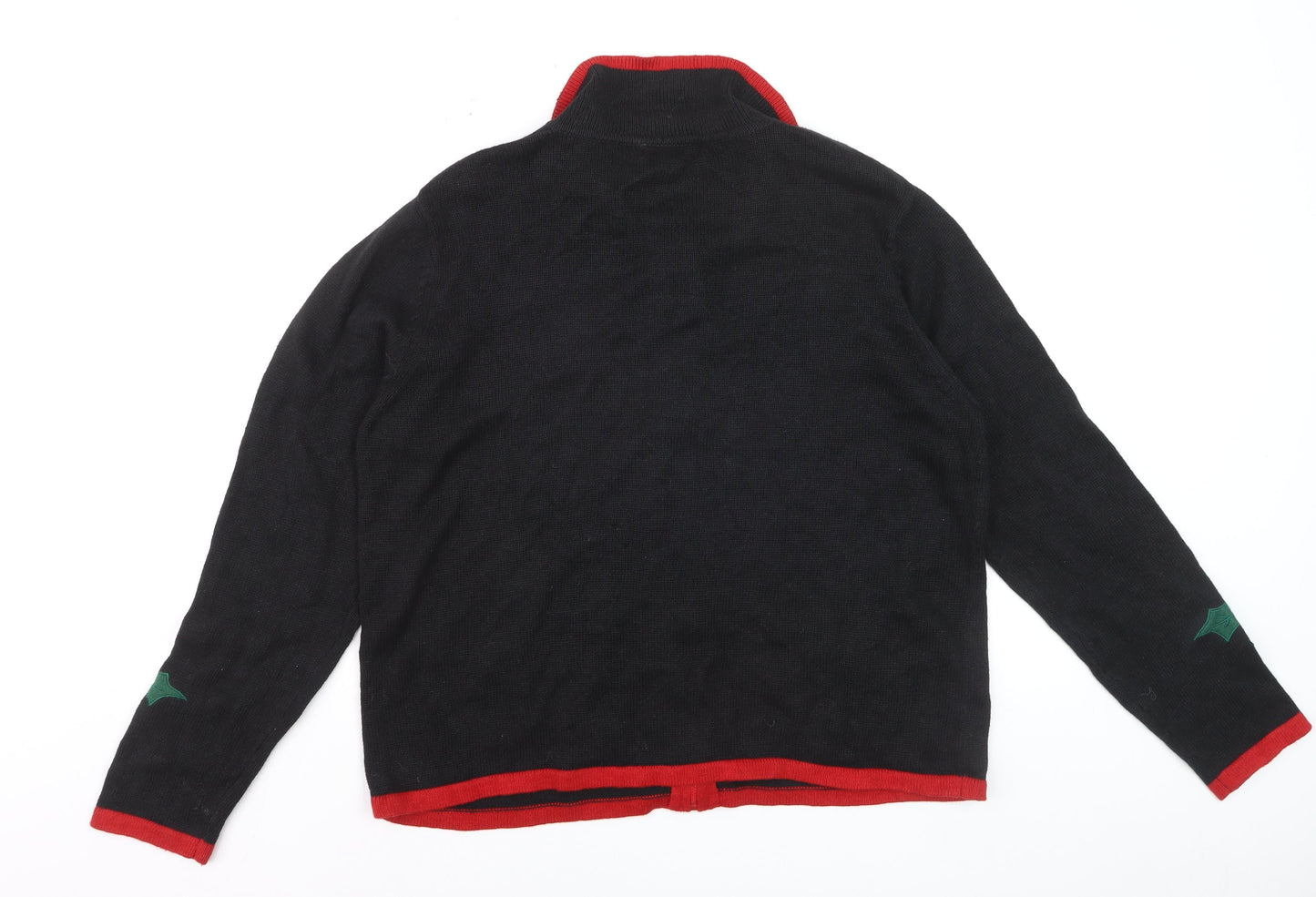 Jason Maxwell Womens Black L Collared Sequin Christmas Cardigan
