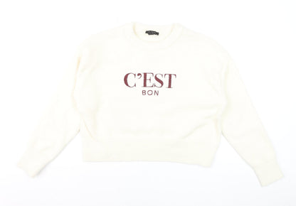 New Look Women Ivory 'C'Est Bon' Crew Neck Pullover Jumper M
