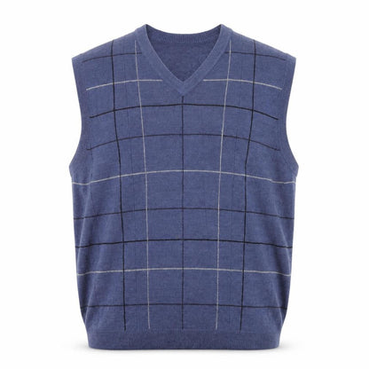 Dockers Men's Blue Check Acrylic Sleeveless V-Neck Vest 2XL