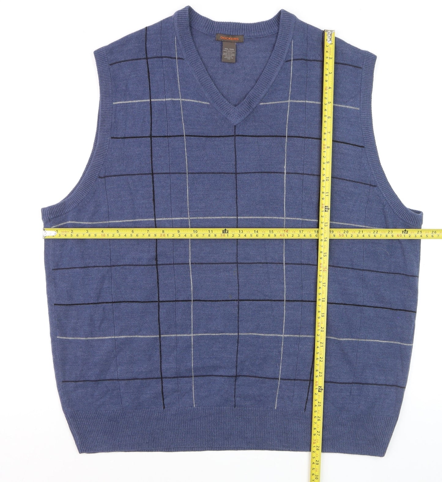 Dockers Men's Blue Check Acrylic Sleeveless V-Neck Vest 2XL