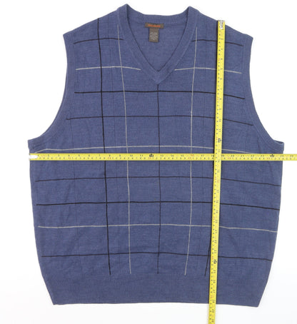 Dockers Men's Blue Check Acrylic Sleeveless V-Neck Vest 2XL