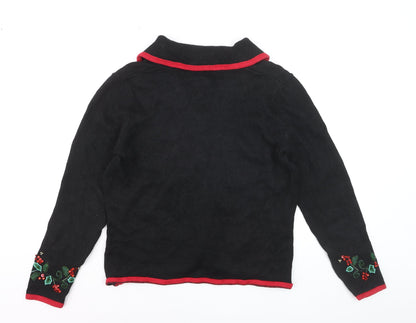 Tiara International Women's Black Christmas Cardigan M Embroidered Floral
