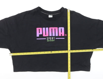 Puma Womens Black XL Cropped Pullover Sweatshirt with Logo Print