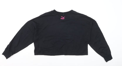Puma Womens Black XL Cropped Pullover Sweatshirt with Logo Print