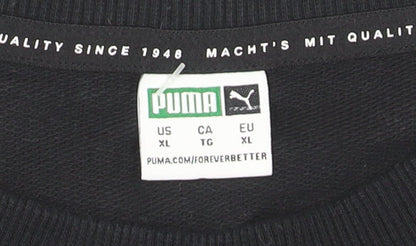 Puma Womens Black XL Cropped Pullover Sweatshirt with Logo Print