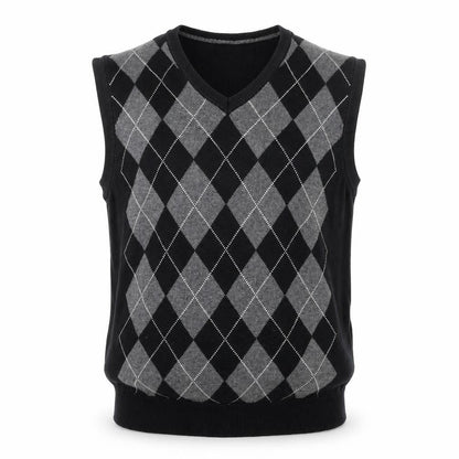Van Heusen Men’s Black Argyle V-Neck Cotton Vest Jumper L