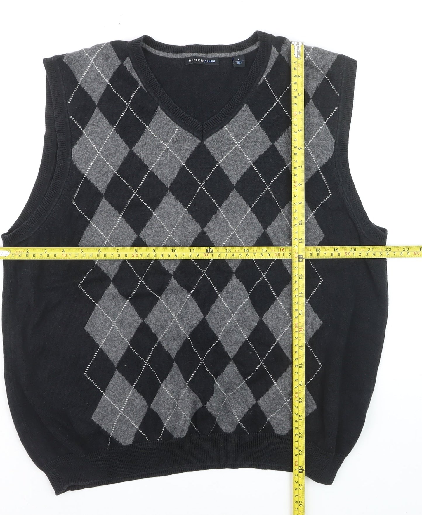 Van Heusen Men’s Black Argyle V-Neck Cotton Vest Jumper L