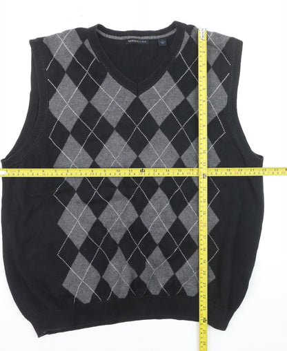 Van Heusen Men’s Black Argyle V-Neck Cotton Vest Jumper L