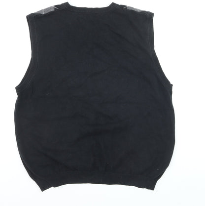 Van Heusen Men’s Black Argyle V-Neck Cotton Vest Jumper L