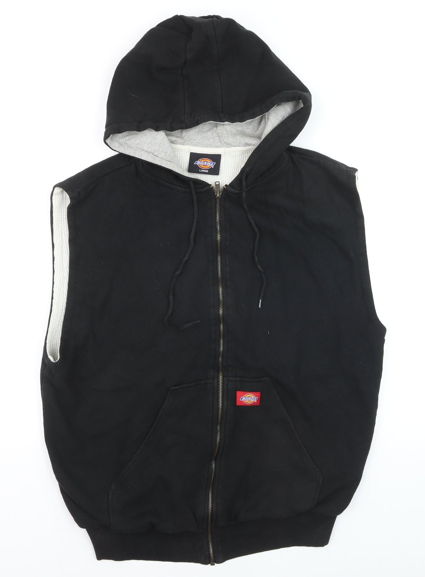 Dickies Mens Black Full Zip Sleeveless Hooded Vest Large