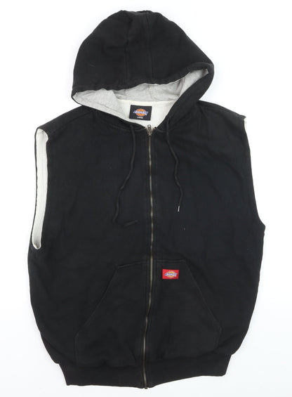 Dickies Mens Black Full Zip Sleeveless Hooded Vest Large