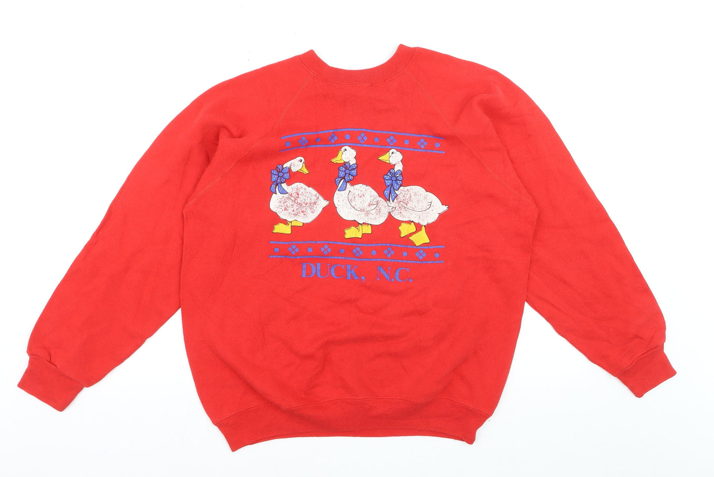 Hanes Women Red Duck Print Pullover Sweatshirt Size L
