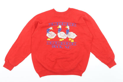 Hanes Women Red Duck Print Pullover Sweatshirt Size L
