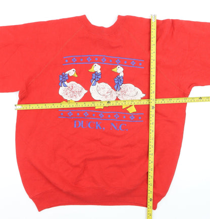 Hanes Women Red Duck Print Pullover Sweatshirt Size L