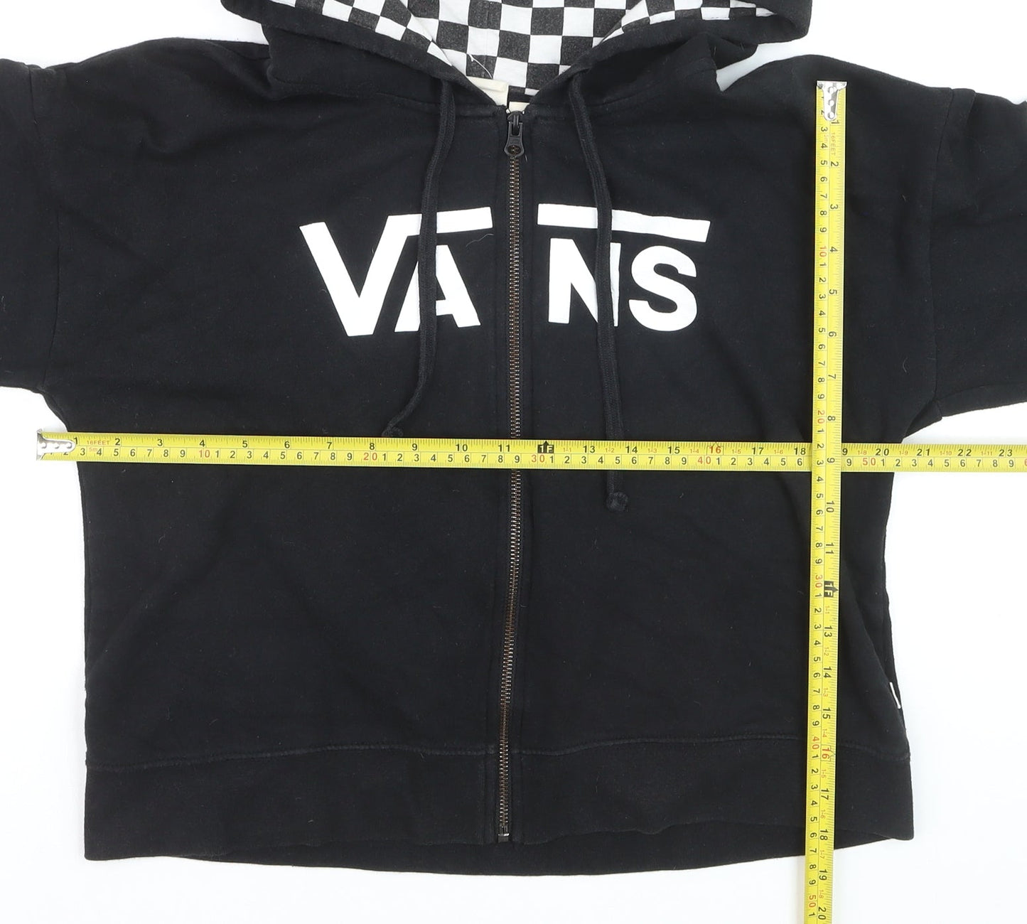 Vans Men's Black Full Zip Hoodie Size L Checkered Hood Skate Style