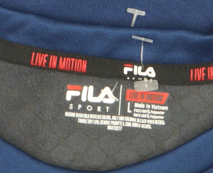 Fila Men Blue Crew Neck Pullover Sweatshirt Size L Sports Style