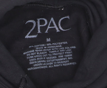 2Pac Men's Black Pullover Hoodie Medium Graphic Fleece Streetwear