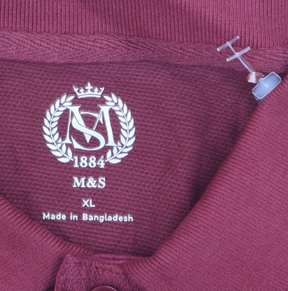 Marks and Spencer Men's Red Cotton Polo Shirt XL Regular Fit