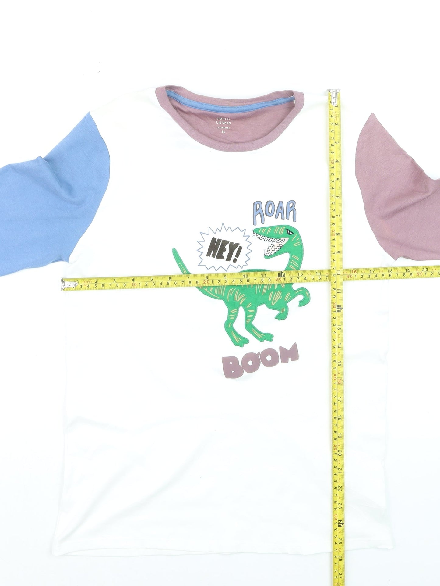John Lewis Boys Multicoloured Dinosaur Long Sleeve Pyjama Top Age 14 Cotton