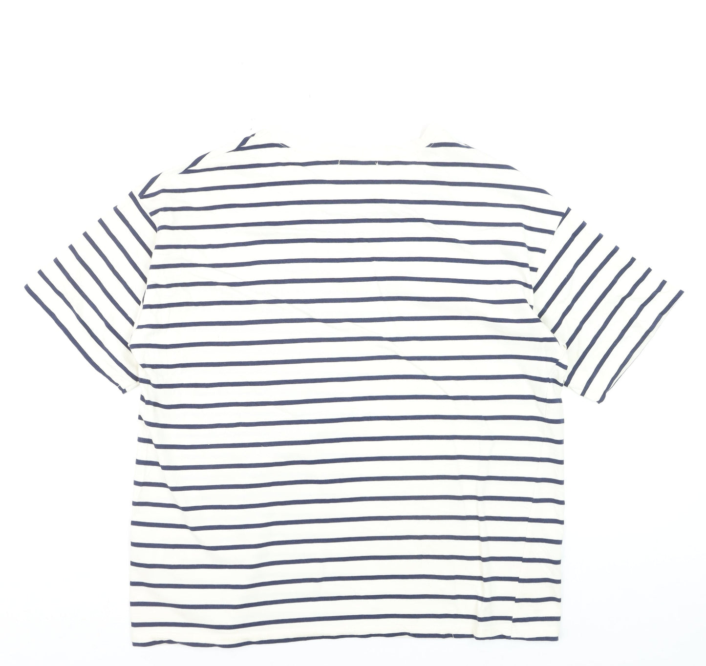 Pull & Bear Men's White Navy Striped Cotton Nautical Crew Neck T-Shirt M