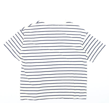 Pull & Bear Men's White Navy Striped Cotton Nautical Crew Neck T-Shirt M
