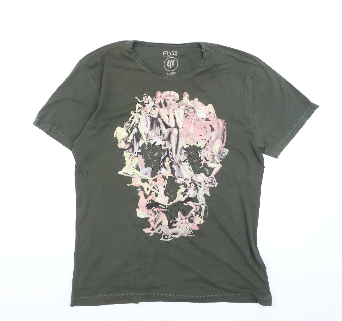 Fly53 Unisex Green Graphic Print Cotton T-Shirt XL Casual