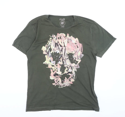 Additional front view of Fly53 unisex green graphic print cotton t-shirt xl casual