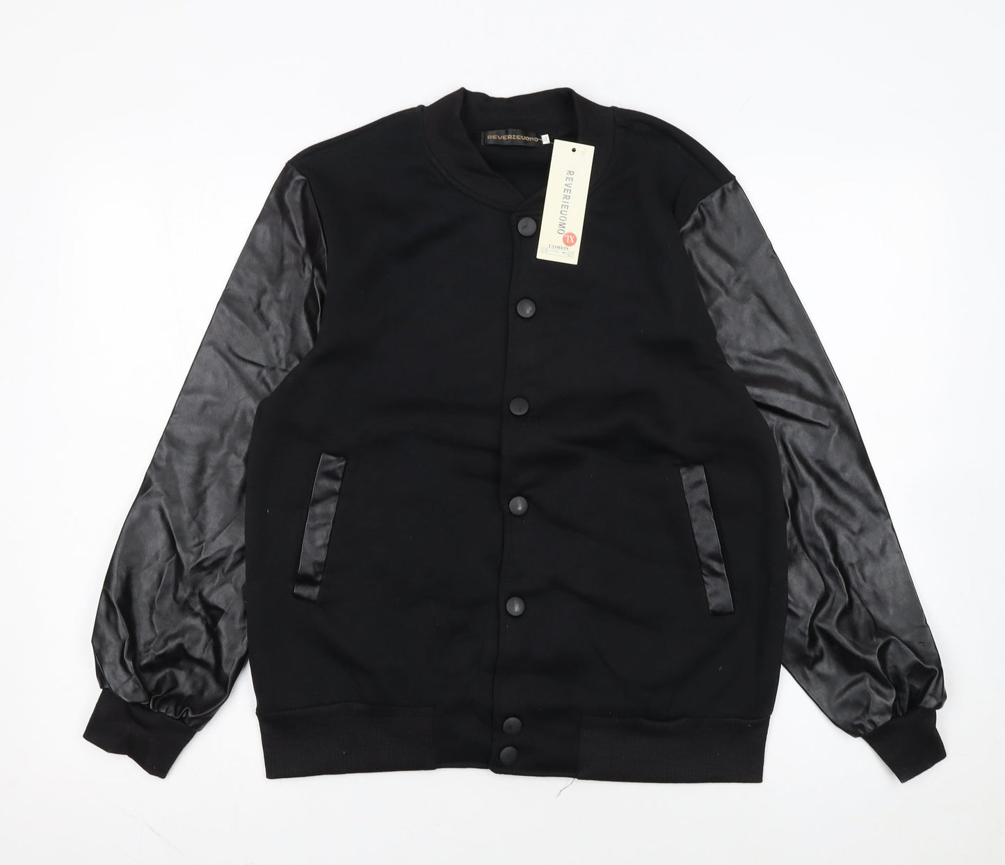 REVERIEUOMO Unisex Black XL Varsity Jacket Button Casual Style