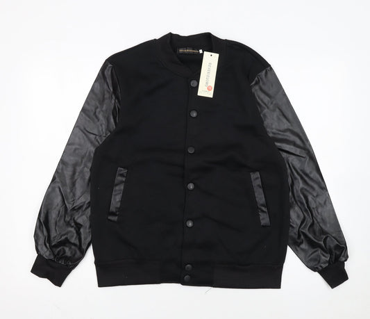REVERIEUOMO Unisex Black XL Varsity Jacket Button Casual Style