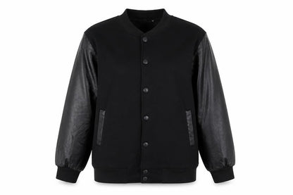 REVERIEUOMO Unisex Black XL Varsity Jacket Button Casual Style